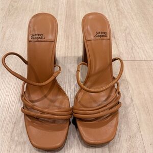 Jeffrey Campbell Cognac Strappy Square-Toe Heeled Sandals